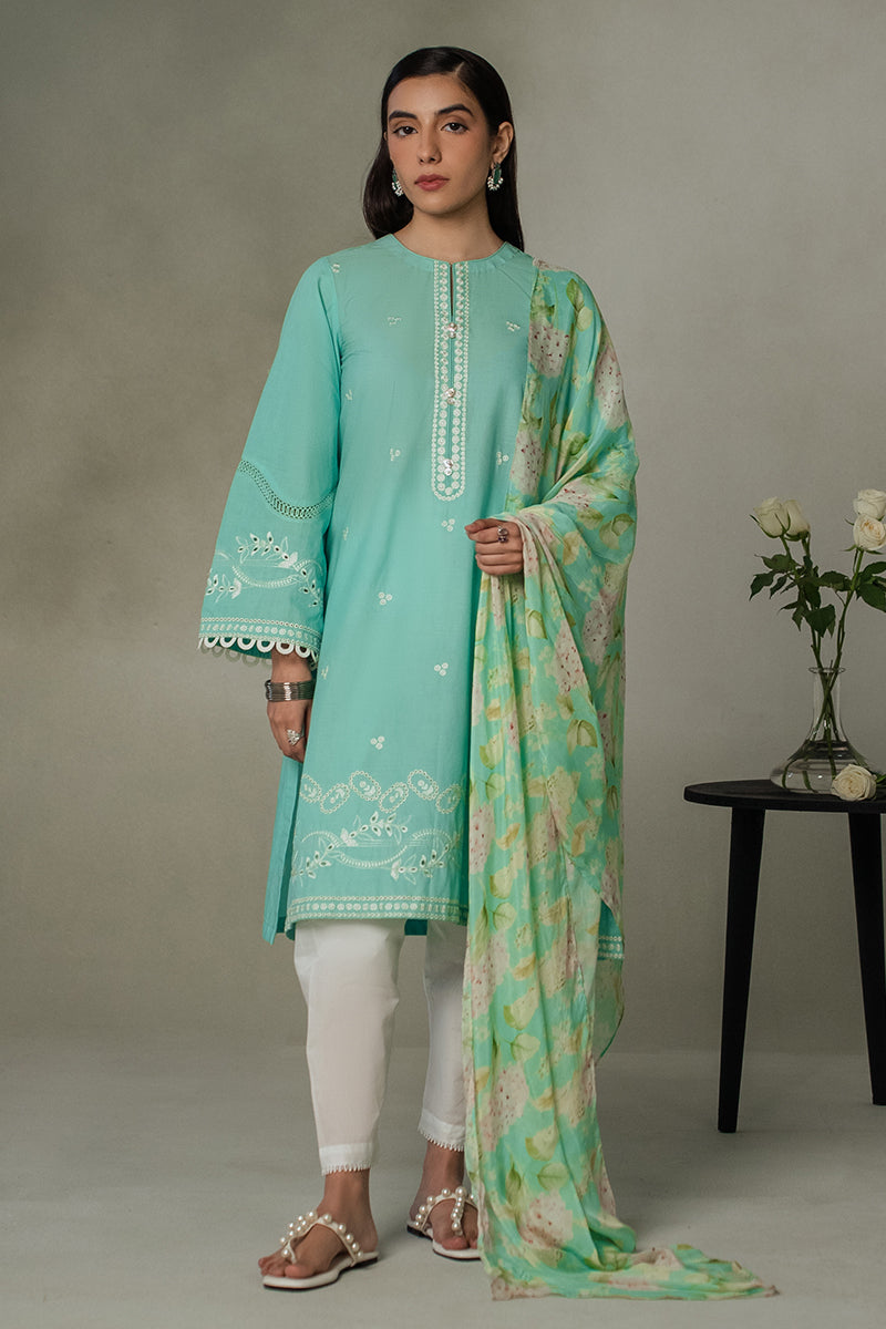 Cross Stitch | Eid Collection | SEA GREEN - by - Libasekhas UK - Registered Vendor of : Cross Stitch - 100% Original Designer Dresss