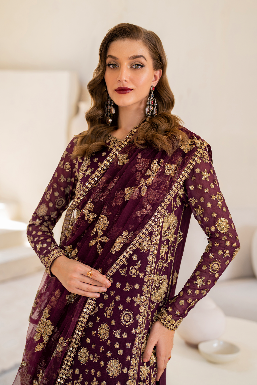 Iznik | Chinnon Chiffon | CC-42 Embroidered Chiffon - by - Libasekhas UK - Registered Vendor of : Iznik - 100% Original Designer Dresss