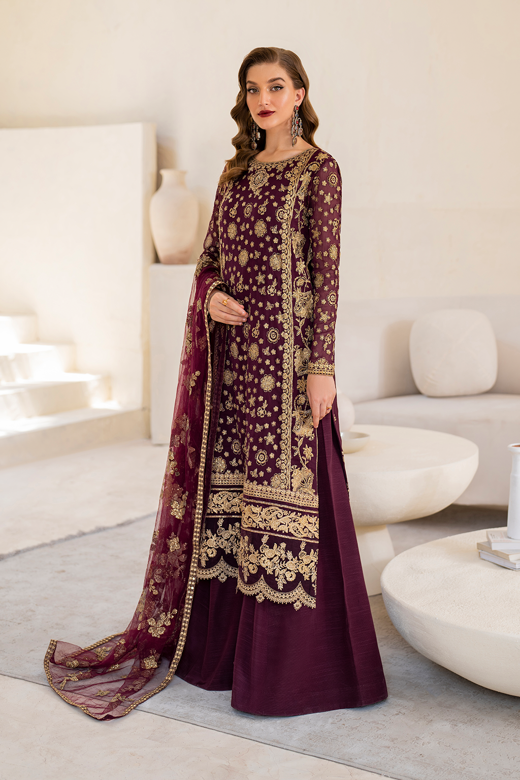 Iznik | Chinnon Chiffon | CC-42 Embroidered Chiffon - by - Libasekhas UK - Registered Vendor of : Iznik - 100% Original Designer Dresss