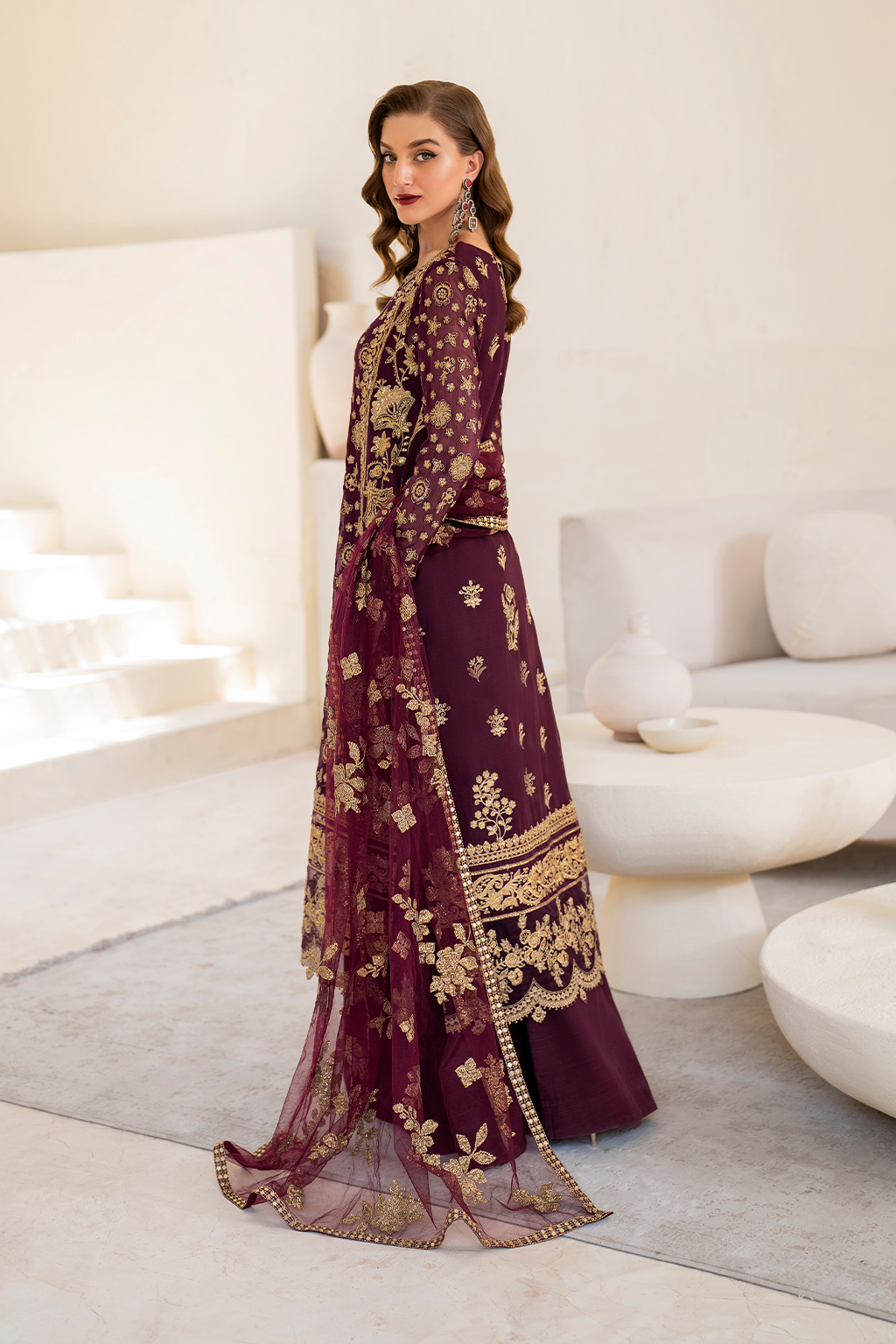 Iznik | Chinnon Chiffon | CC-42 Embroidered Chiffon - by - Libasekhas UK - Registered Vendor of : Iznik - 100% Original Designer Dresss