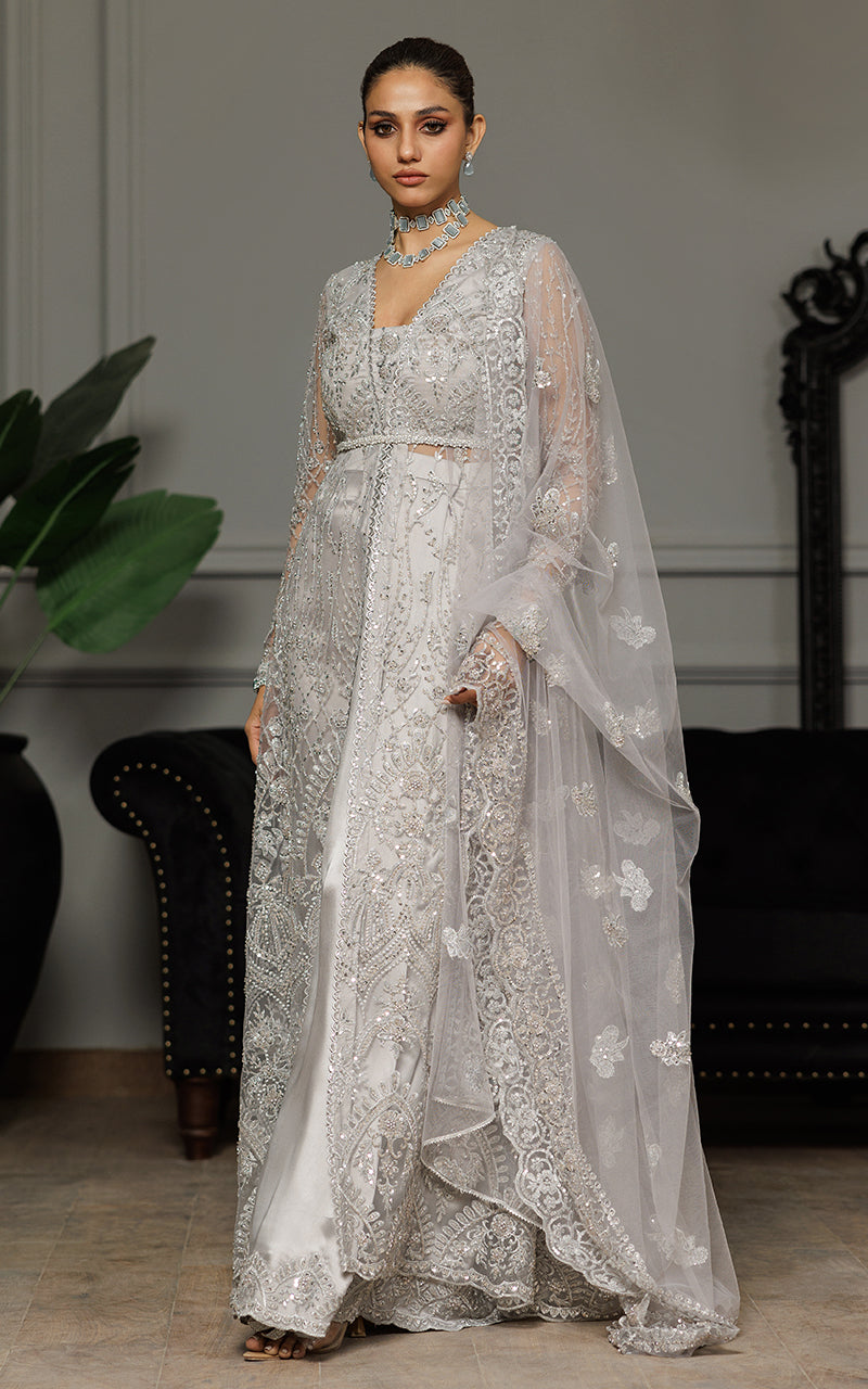 Threads and Motifs | Formal Dresses 25 | Net Embroidered Dress With Skirt And Dupatta - by Libasekhas UK - Registered Vendor of : Threads and Motifs - 100% Original Designer Dress