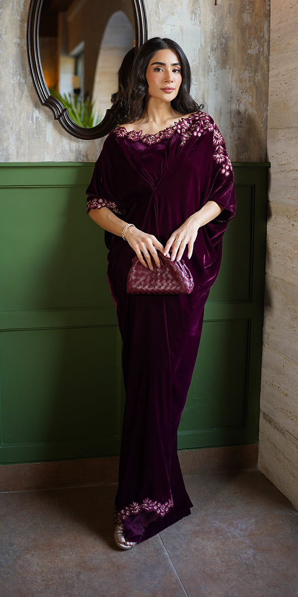 Erum Khan | Velvet Wisper | Wine Whisper - by - Libasekhas UK - Registered Vendor of : Erum Khan - 100% Original Designer Dresss
