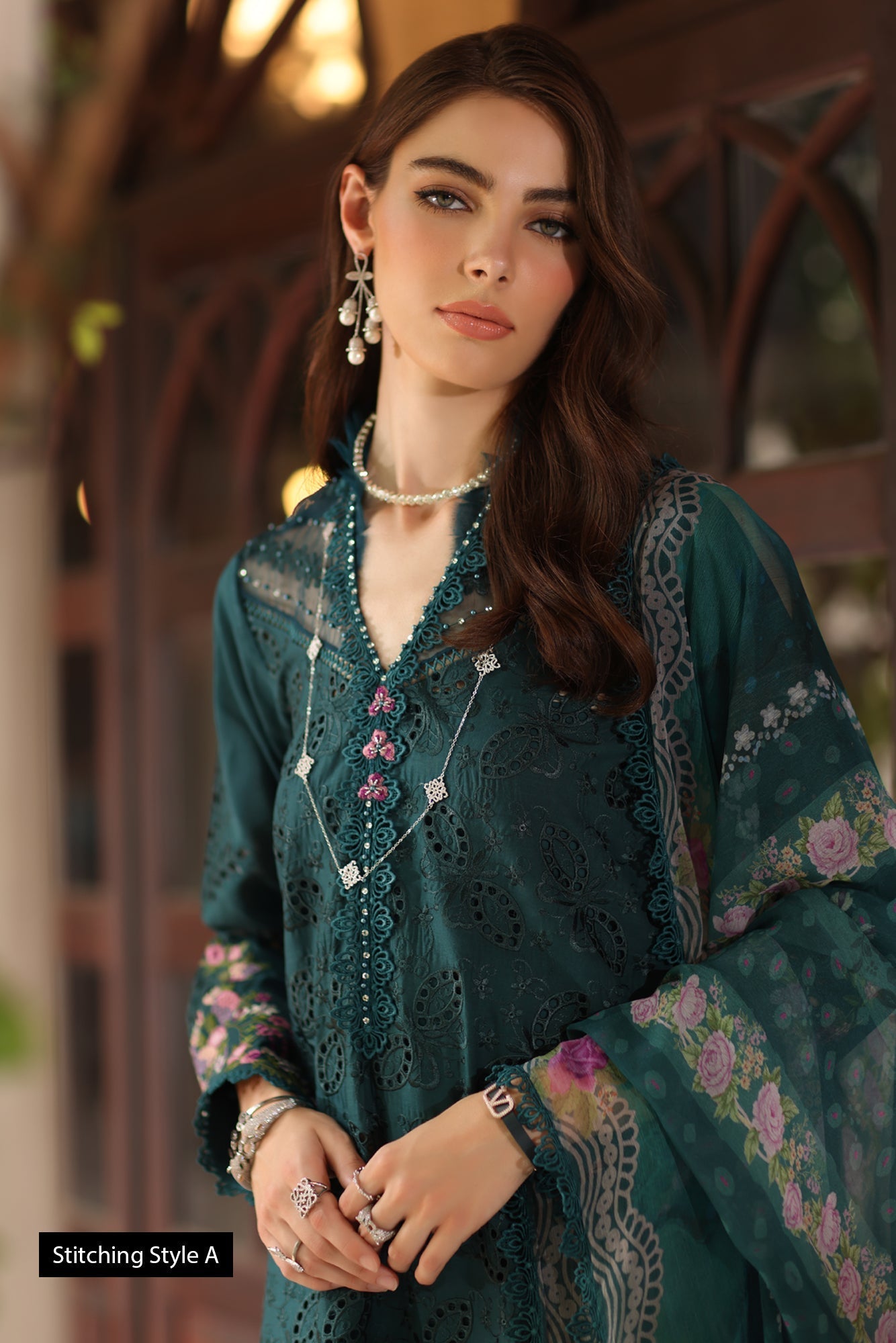Noor by Saadia Asad | Eid Luxury Schiffli Laserkari 25 | D5- Teal - by - Libasekhas UK - Registered Vendor of : Noor by Saadia Asad - 100% Original Designer Dresss