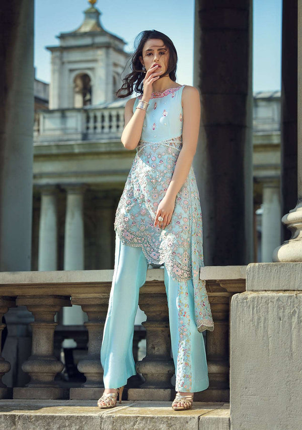 Layla Chatoor | Luxury Pret | Aqua Blue Top - by Libasekhas UK - Registered Vendor of : Layla Chatoor - 100% Original Designer Dress