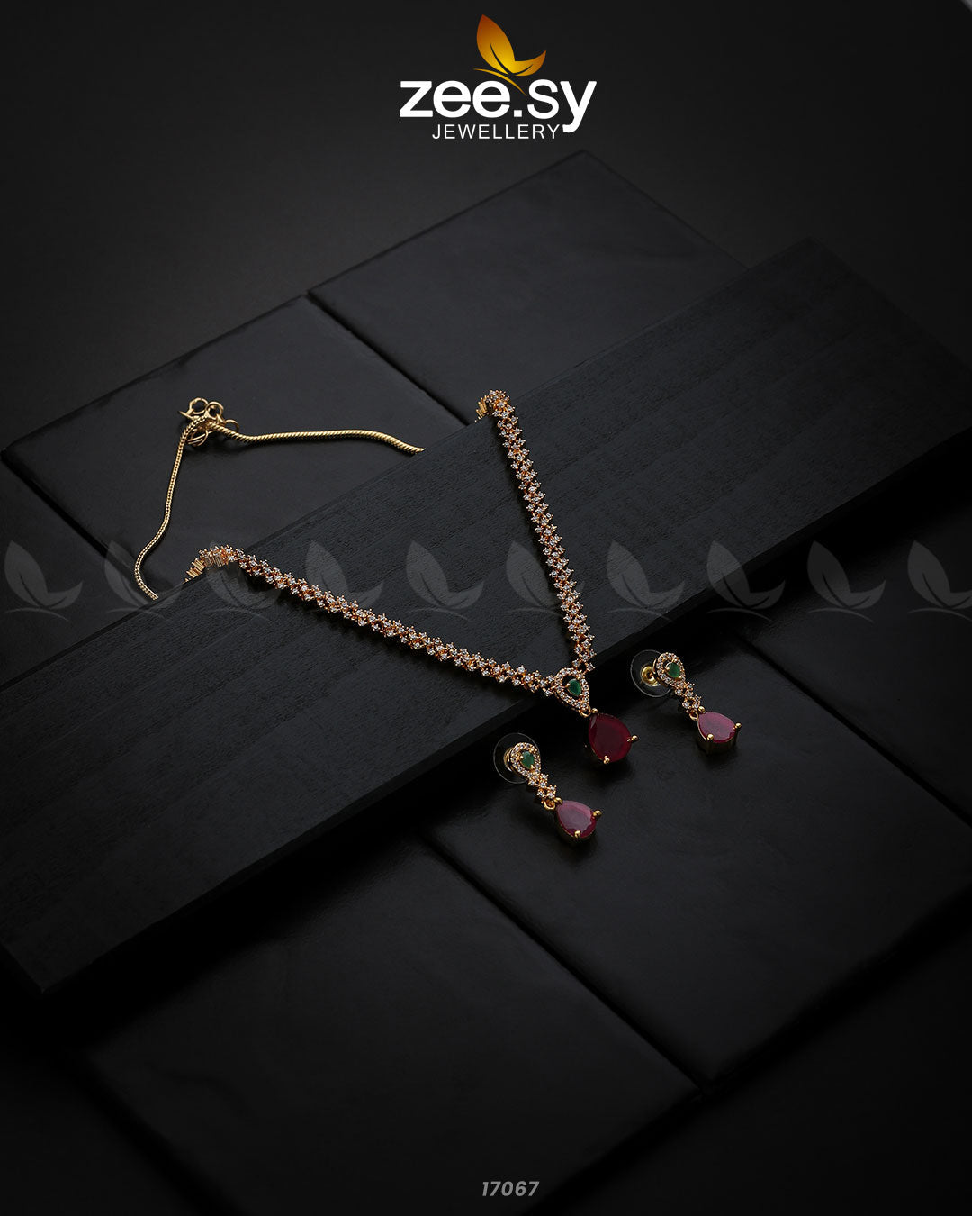 Nargis Zircon Necklace - by - Libasekhas UK - Registered Vendor of : Zeesy - 100% Original Designer Dresss