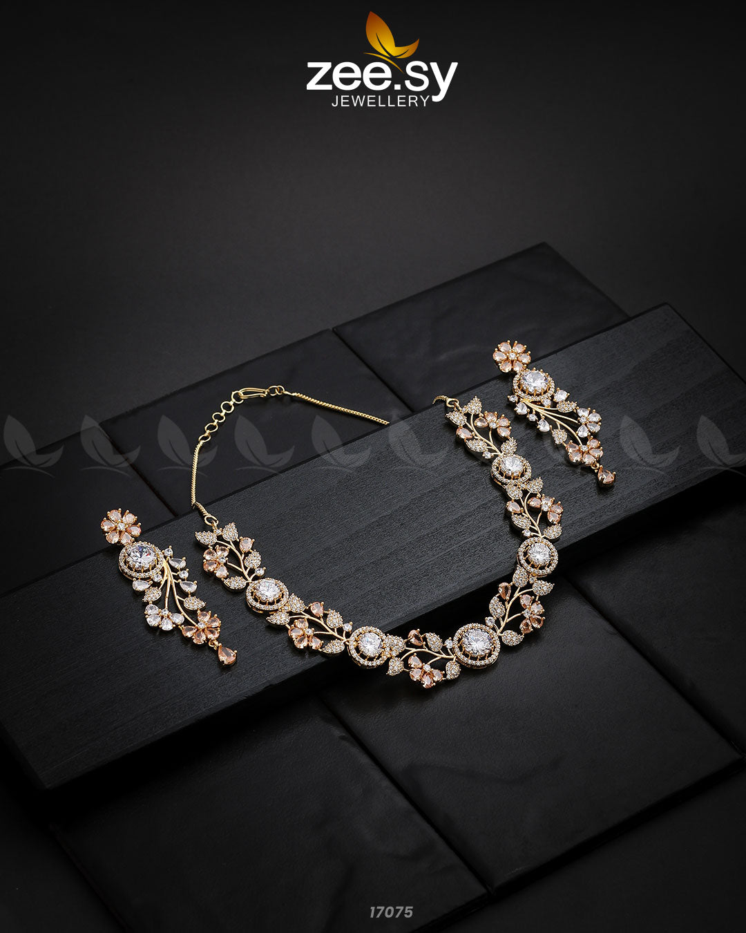 Noorani Zircon Necklace - by - Libasekhas UK - Registered Vendor of : Zeesy - 100% Original Designer Dresss