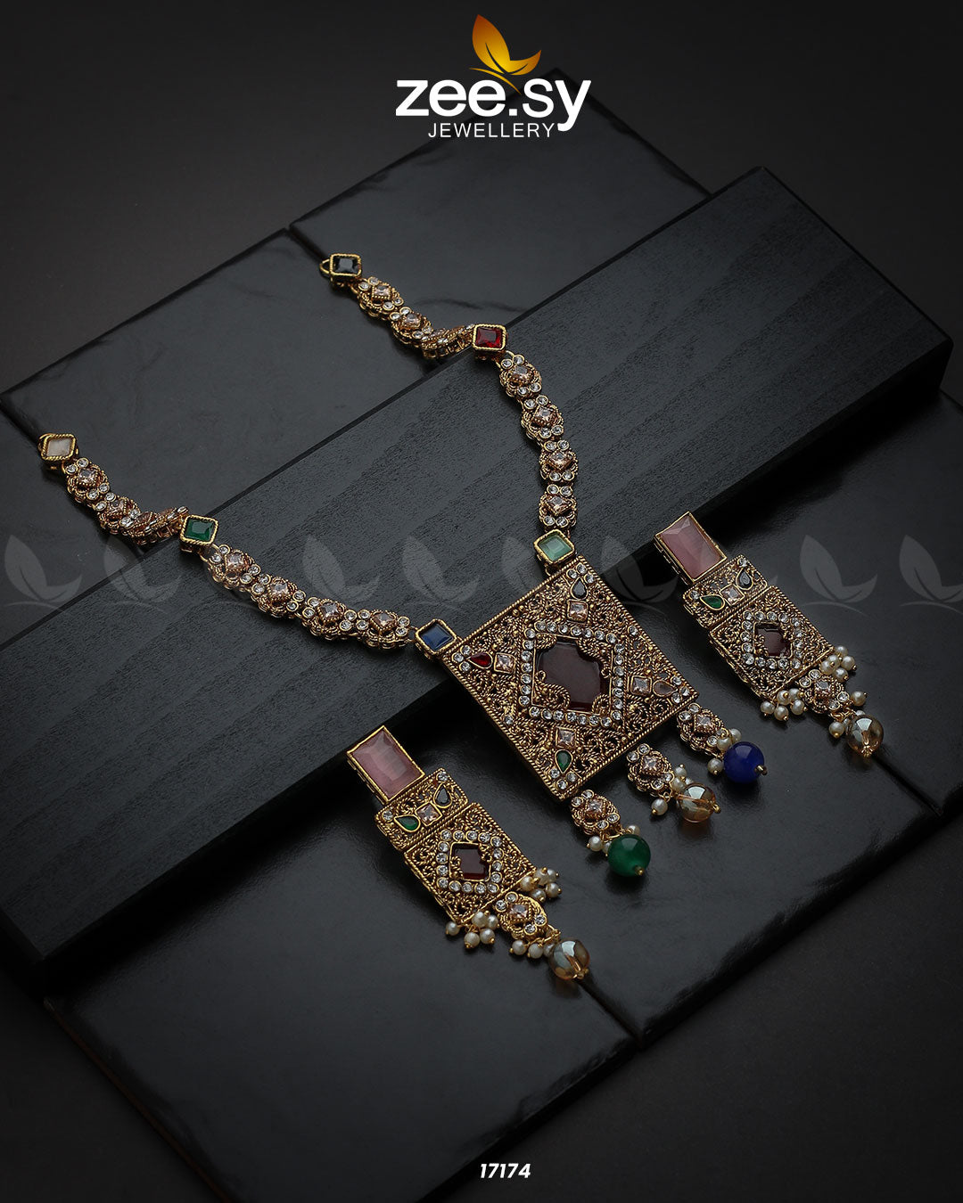 Captivating Crystals Necklace - by - Libasekhas UK - Registered Vendor of : Zeesy - 100% Original Designer Dresss