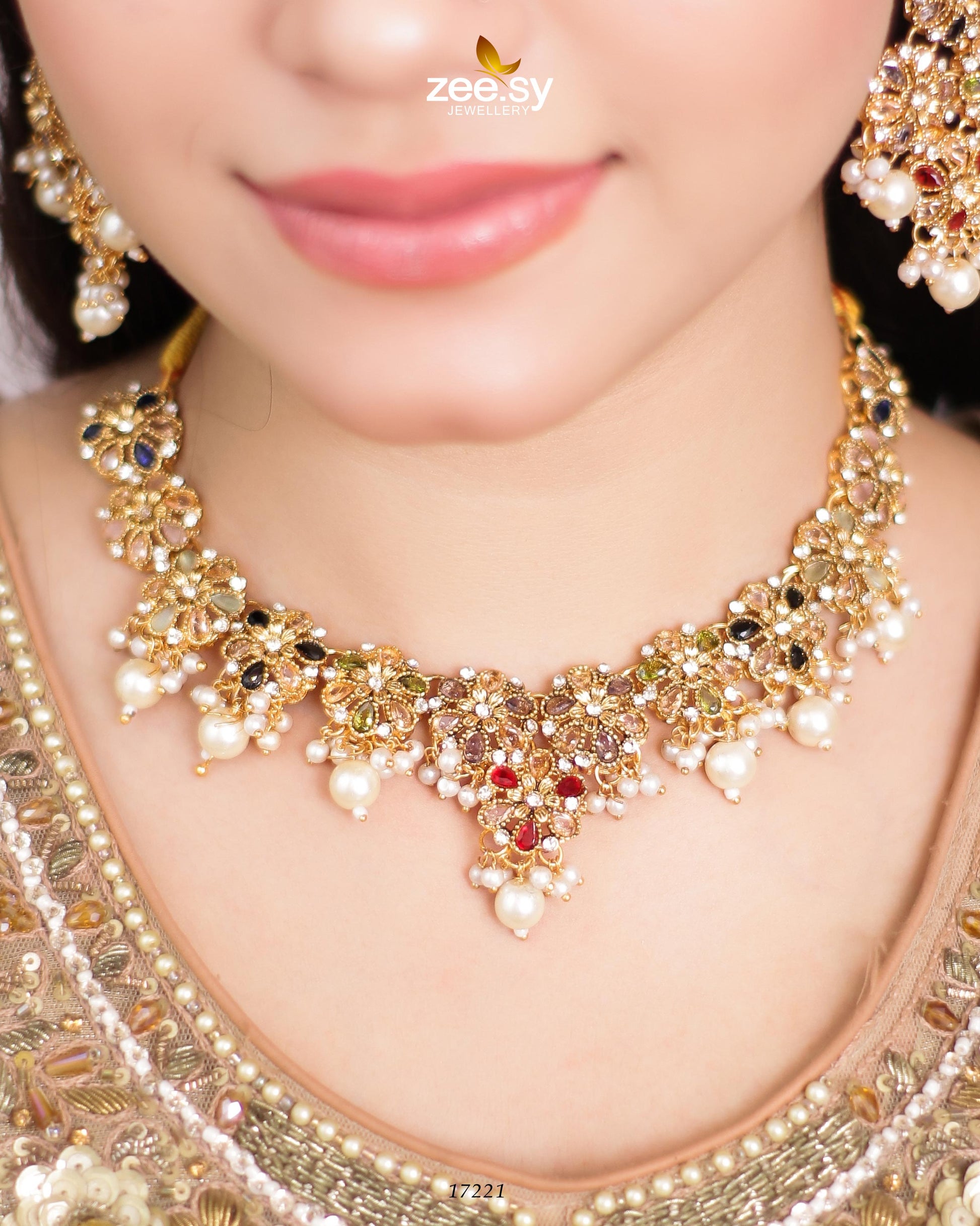 Magnolia Glimmer Necklace - by - Libasekhas UK - Registered Vendor of : Zeesy - 100% Original Designer Dresss