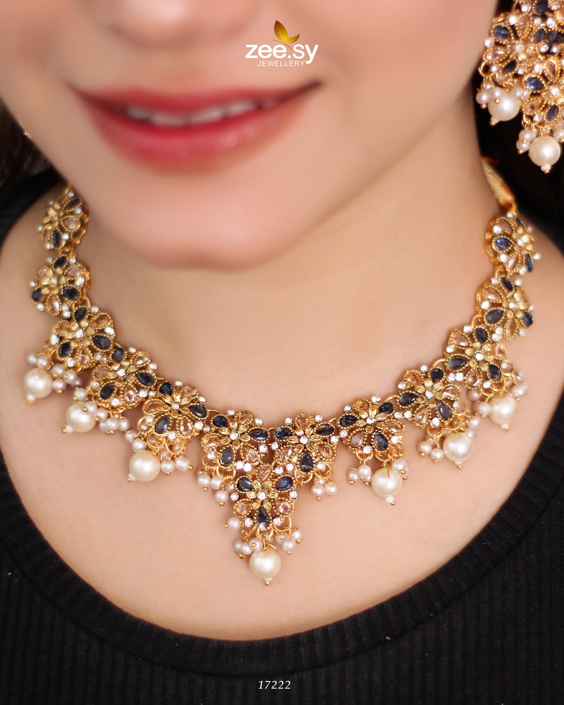 Magnolia Glimmer Necklace - by - Libasekhas UK - Registered Vendor of : Zeesy - 100% Original Designer Dresss