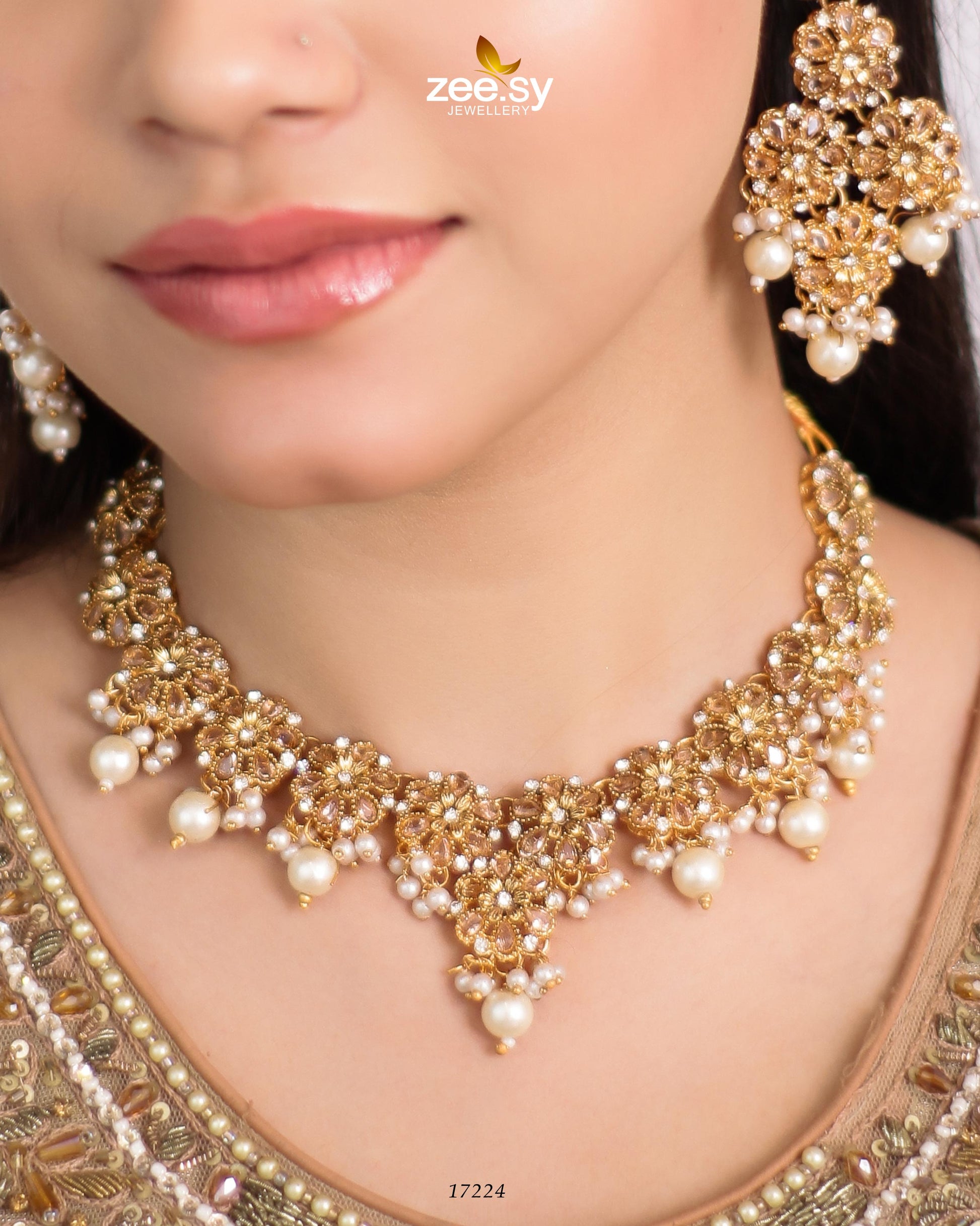 Magnolia Glimmer Necklace - by - Libasekhas UK - Registered Vendor of : Zeesy - 100% Original Designer Dresss