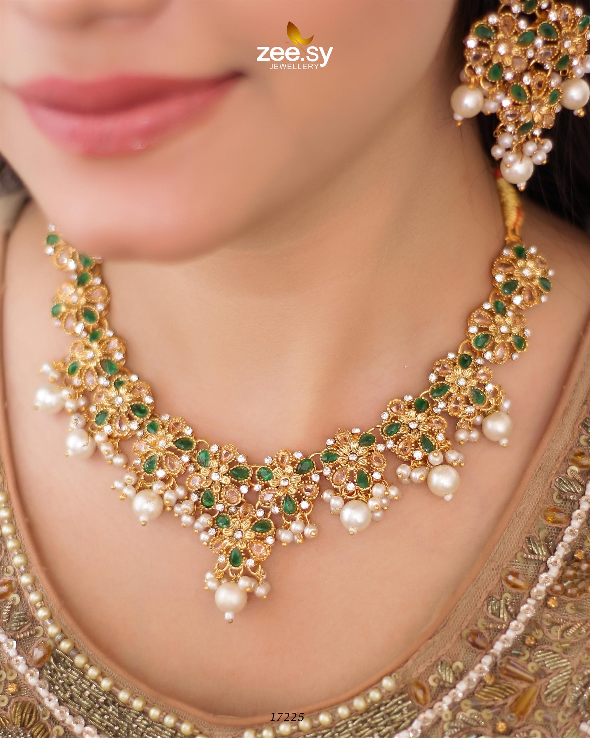 Magnolia Glimmer Necklace - by - Libasekhas UK - Registered Vendor of : Zeesy - 100% Original Designer Dresss