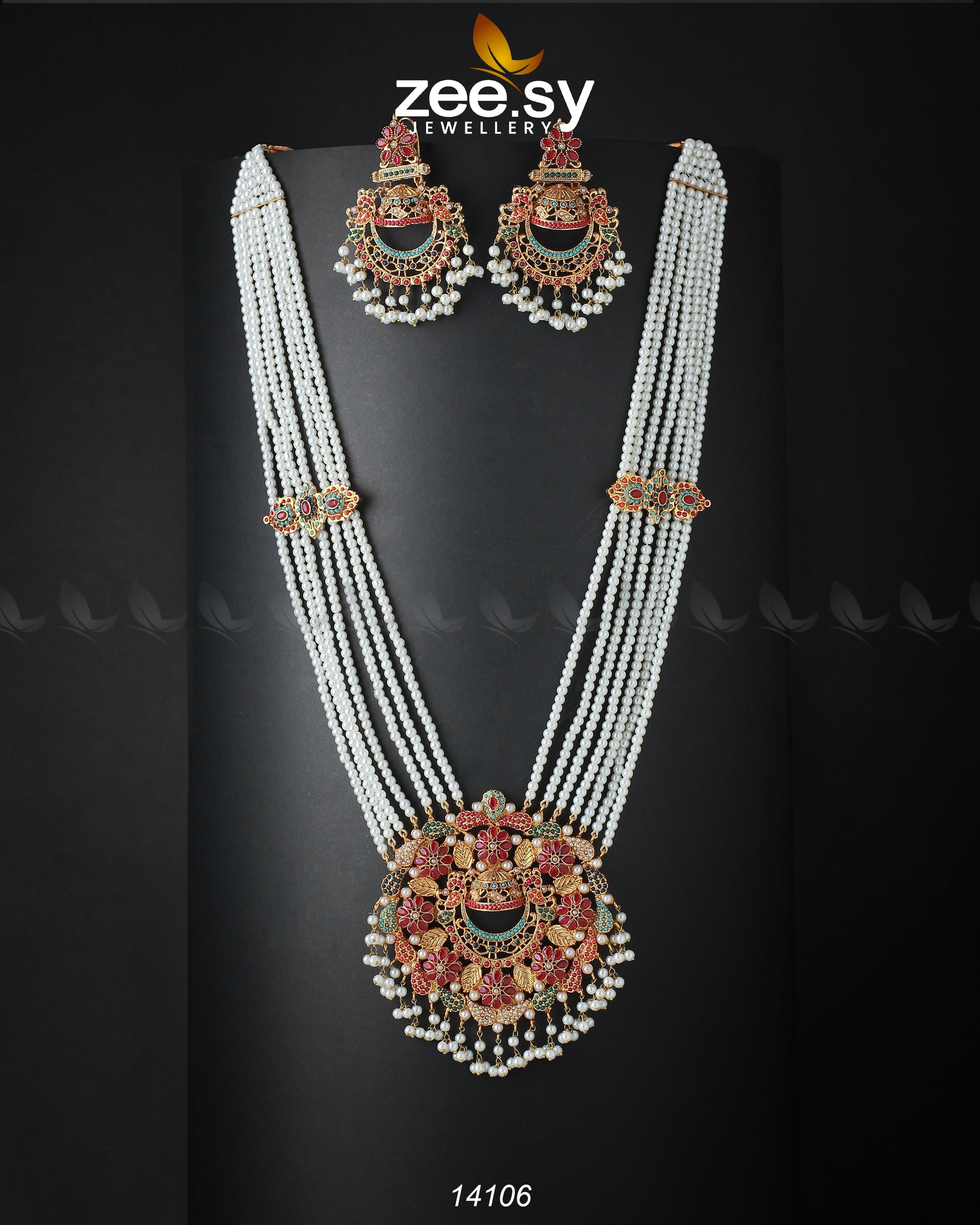Cascading Mala Necklace - by - Libasekhas UK - Registered Vendor of : Zeesy - 100% Original Designer Dresss