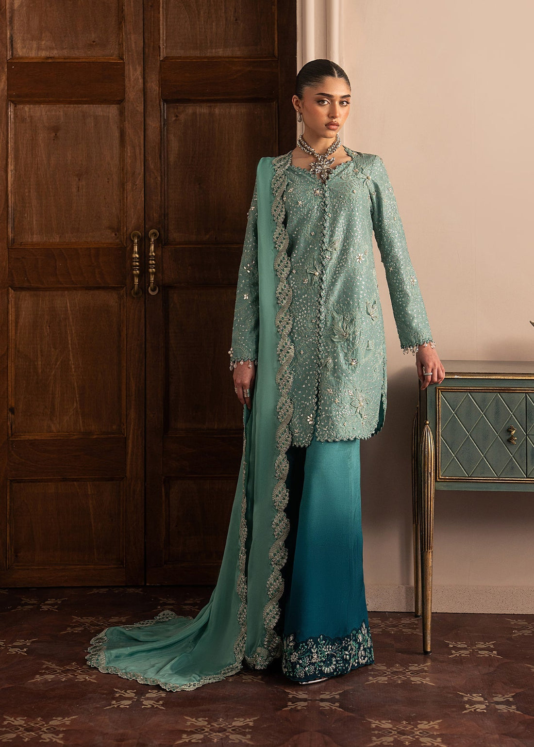Sadaf Fawad Khan | Roya Lumiere | Aqua Eclat - by Libasekhas UK - Registered Vendor of : Sadaf Fawad Khan - 100% Original Designer Dress