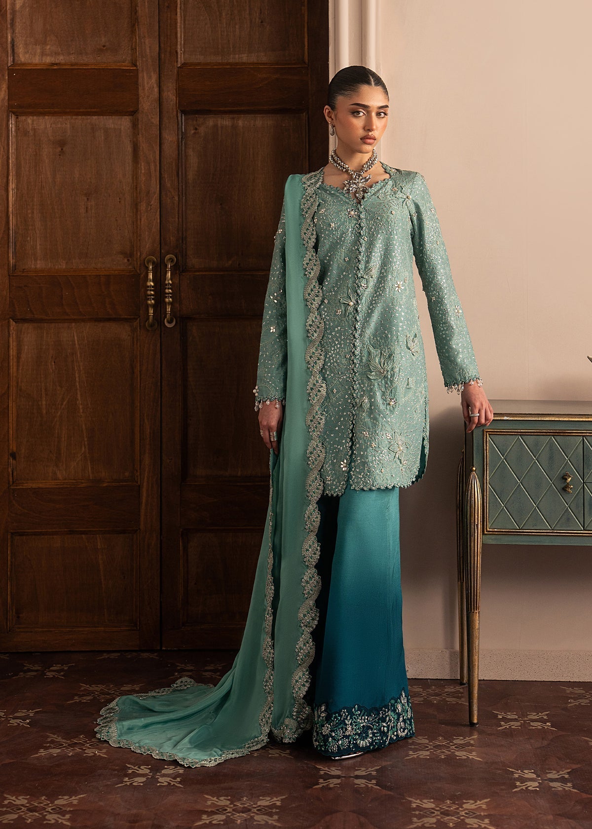 Sadaf Fawad Khan | Roya Lumiere | Aqua Eclat - by Libasekhas UK - Registered Vendor of : Sadaf Fawad Khan - 100% Original Designer Dress