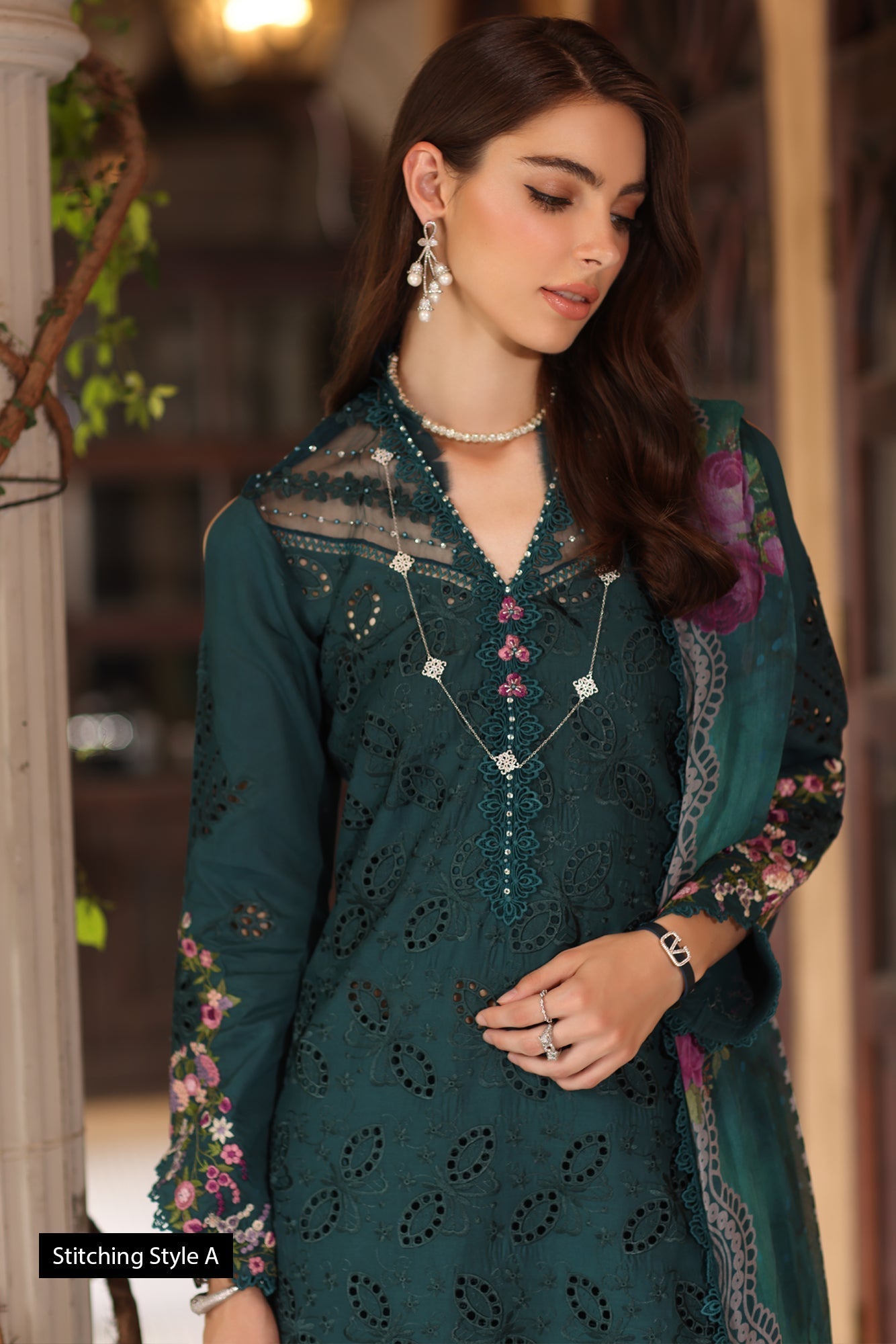 Noor by Saadia Asad | Eid Luxury Schiffli Laserkari 25 | D5- Teal - by - Libasekhas UK - Registered Vendor of : Noor by Saadia Asad - 100% Original Designer Dresss