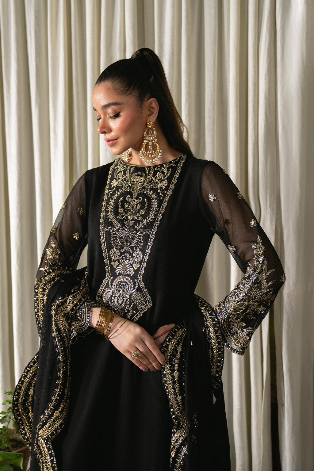 Neeshay | Ready to Wear Chiffon | RTW-CHFN-03 Black - by Libasekhas UK - Registered Vendor of : Neeshay - 100% Original Designer Dress