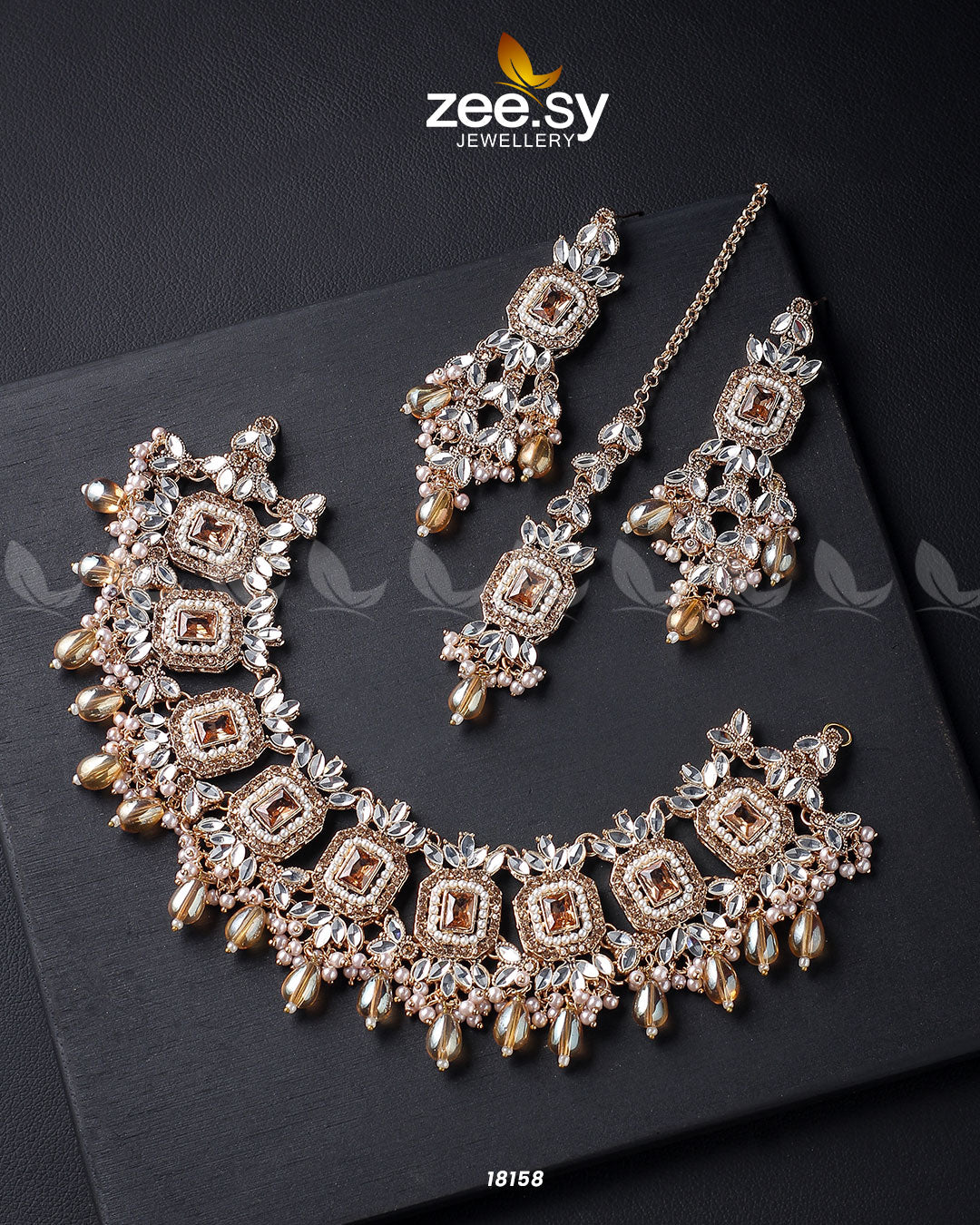 Stephanotis Necklace Set - by - Libasekhas UK - Registered Vendor of : Zeesy - 100% Original Designer Dresss