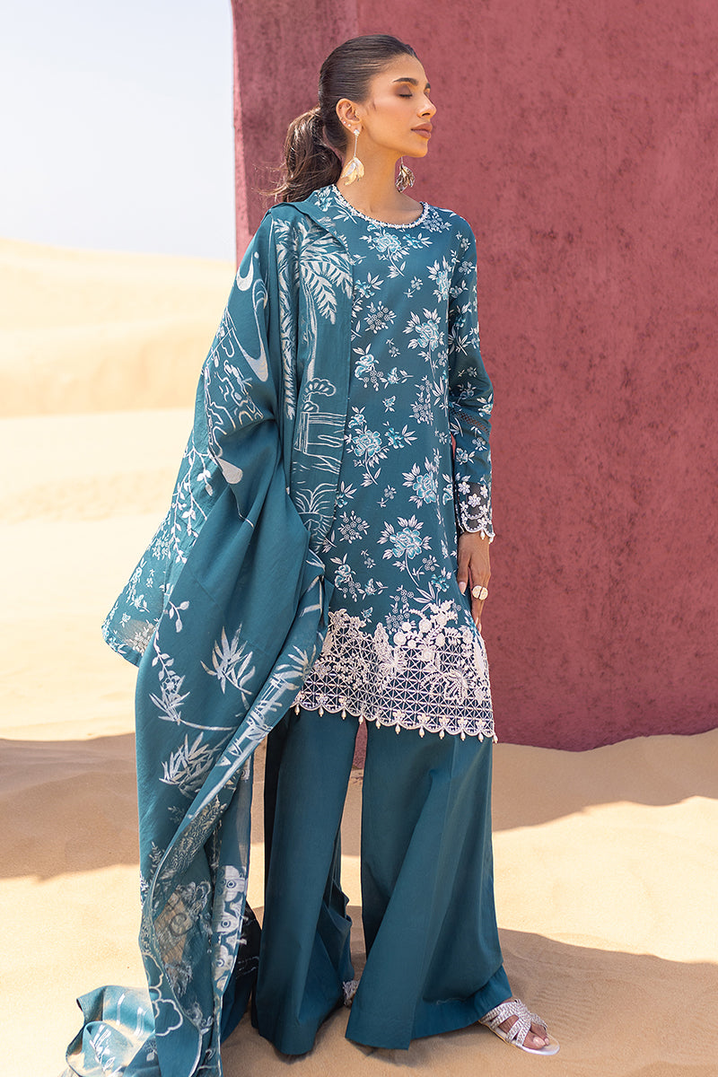Cross Stitch | Eid Lawn 24 | TEAL SERENITY - by - Libasekhas UK - Registered Vendor of : Cross Stitch - 100% Original Designer Dresss