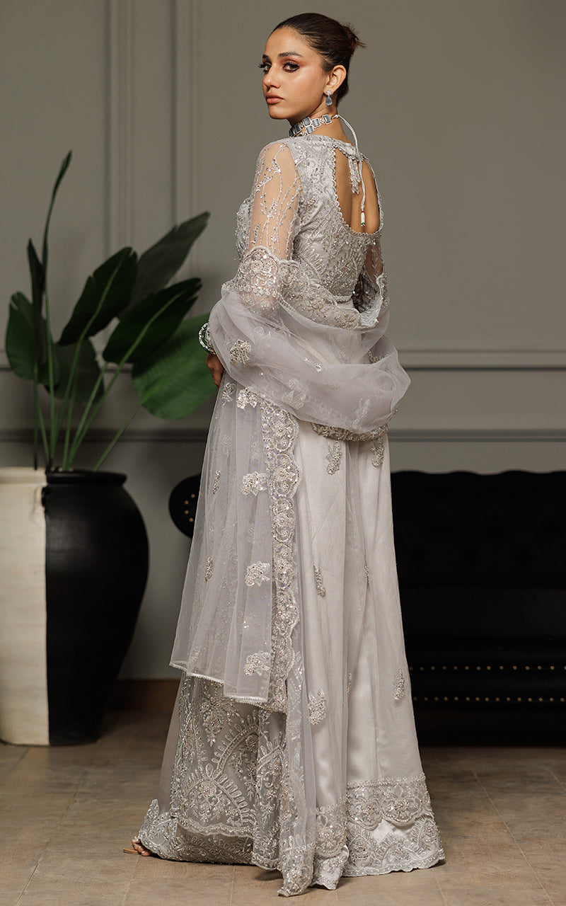 Threads and Motifs | Formal Dresses 25 | Net Embroidered Dress With Skirt And Dupatta - by Libasekhas UK - Registered Vendor of : Threads and Motifs - 100% Original Designer Dress