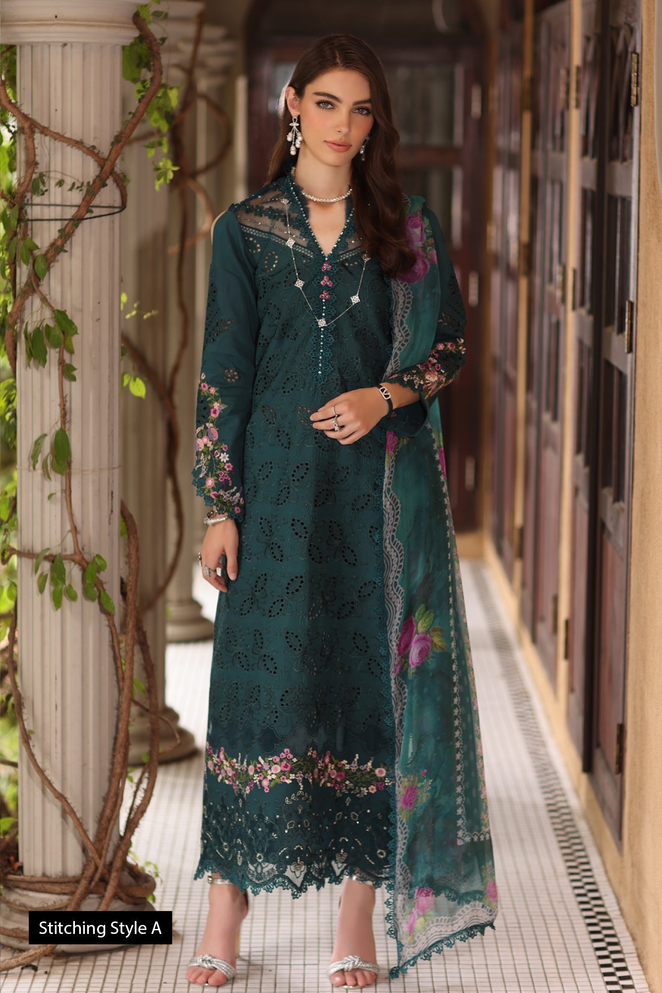 Noor by Saadia Asad | Eid Luxury Schiffli Laserkari 25 | D5- Teal - by - Libasekhas UK - Registered Vendor of : Noor by Saadia Asad - 100% Original Designer Dresss