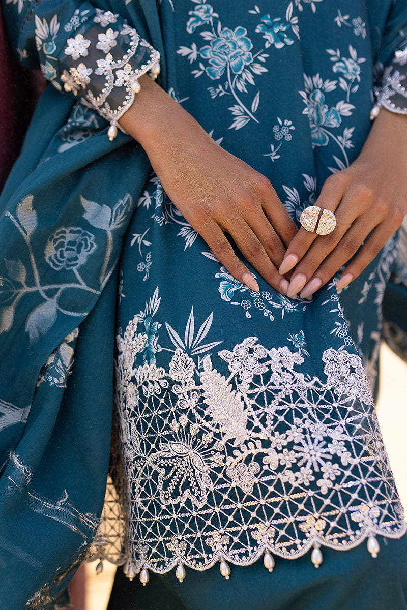 Cross Stitch | Eid Lawn 24 | TEAL SERENITY - by - Libasekhas UK - Registered Vendor of : Cross Stitch - 100% Original Designer Dresss