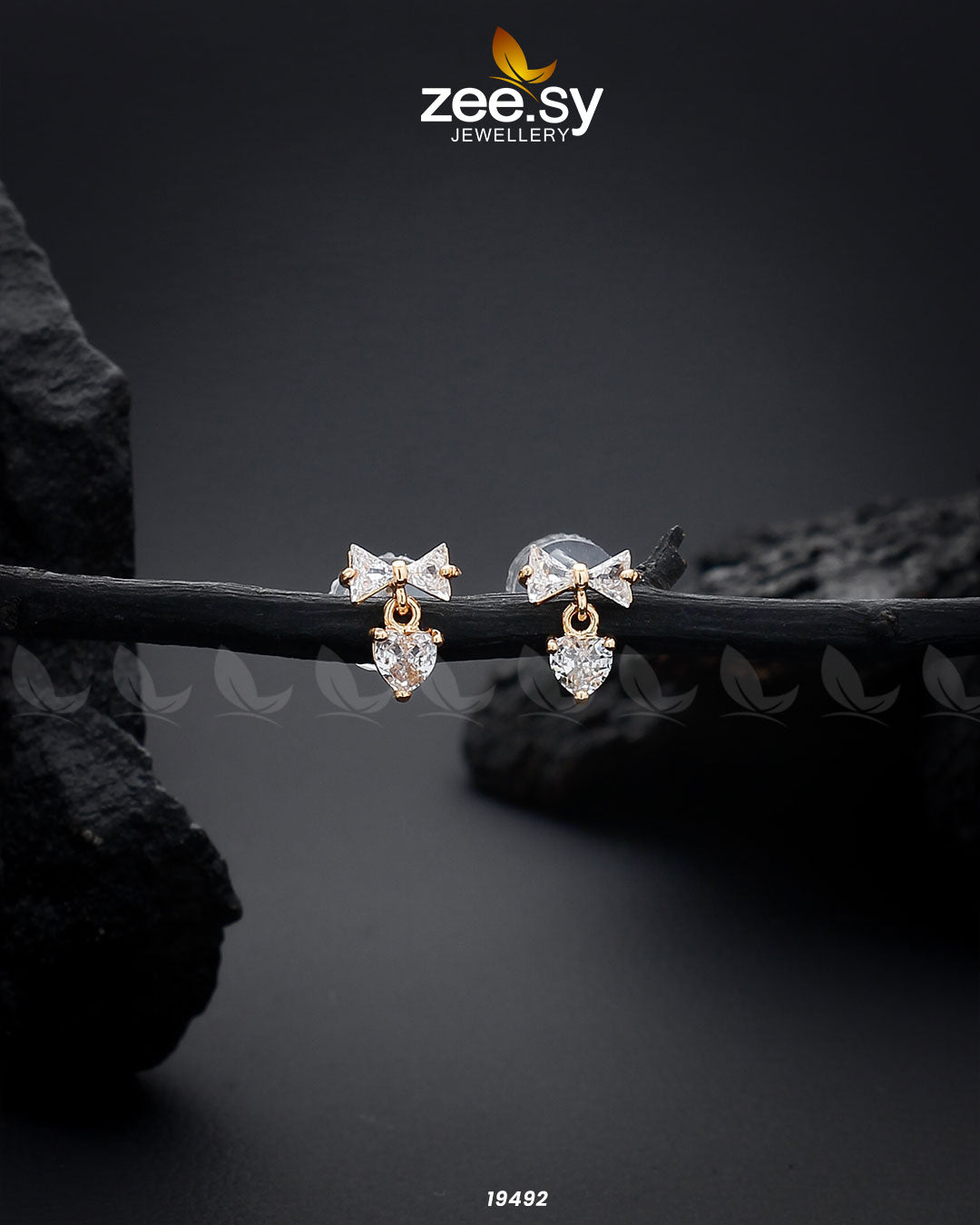 Crystal Bow Stud Earrings - by - Libasekhas UK - Registered Vendor of : Zeesy - 100% Original Designer Dresss