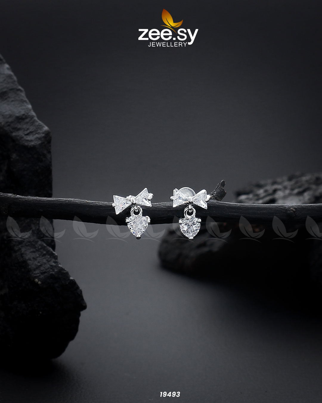 Crystal Bow Stud Earrings - by - Libasekhas UK - Registered Vendor of : Zeesy - 100% Original Designer Dresss