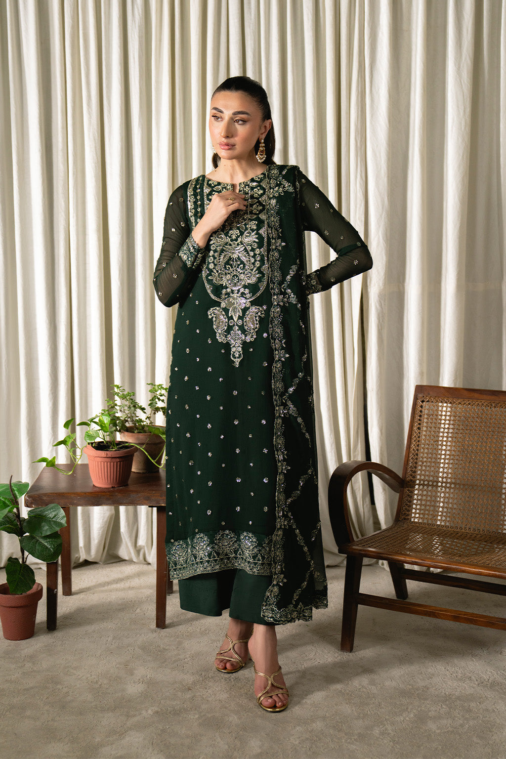 Neeshay | Ready to Wear Chiffon | RTW-CHFN-04 Green - by Libasekhas UK - Registered Vendor of : Neeshay - 100% Original Designer Dress