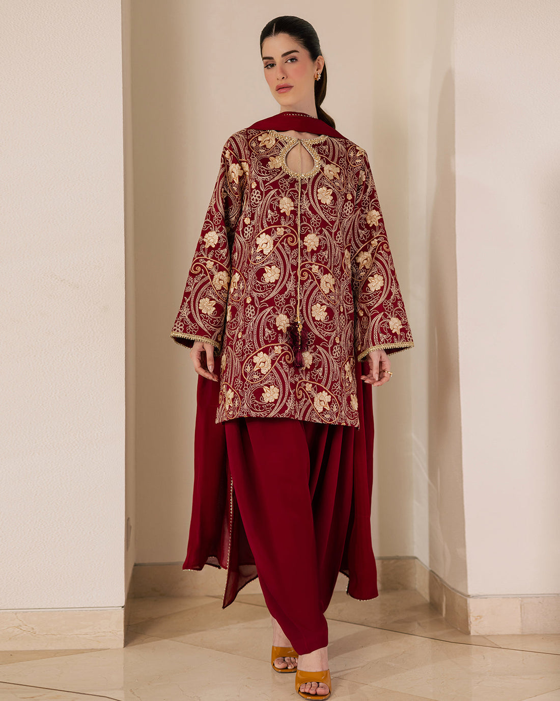 Sadaf Fawad Khan | Eva Luxury Pret 26 | Claret - by Libasekhas UK - Registered Vendor of : Sadaf Fawad Khan - 100% Original Designer Dress