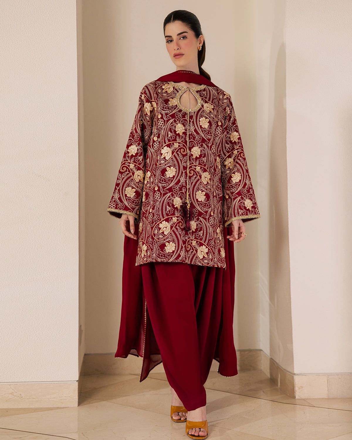 Sadaf Fawad Khan | Eva Luxury Pret 26 | Claret - by Libasekhas UK - Registered Vendor of : Sadaf Fawad Khan - 100% Original Designer Dress