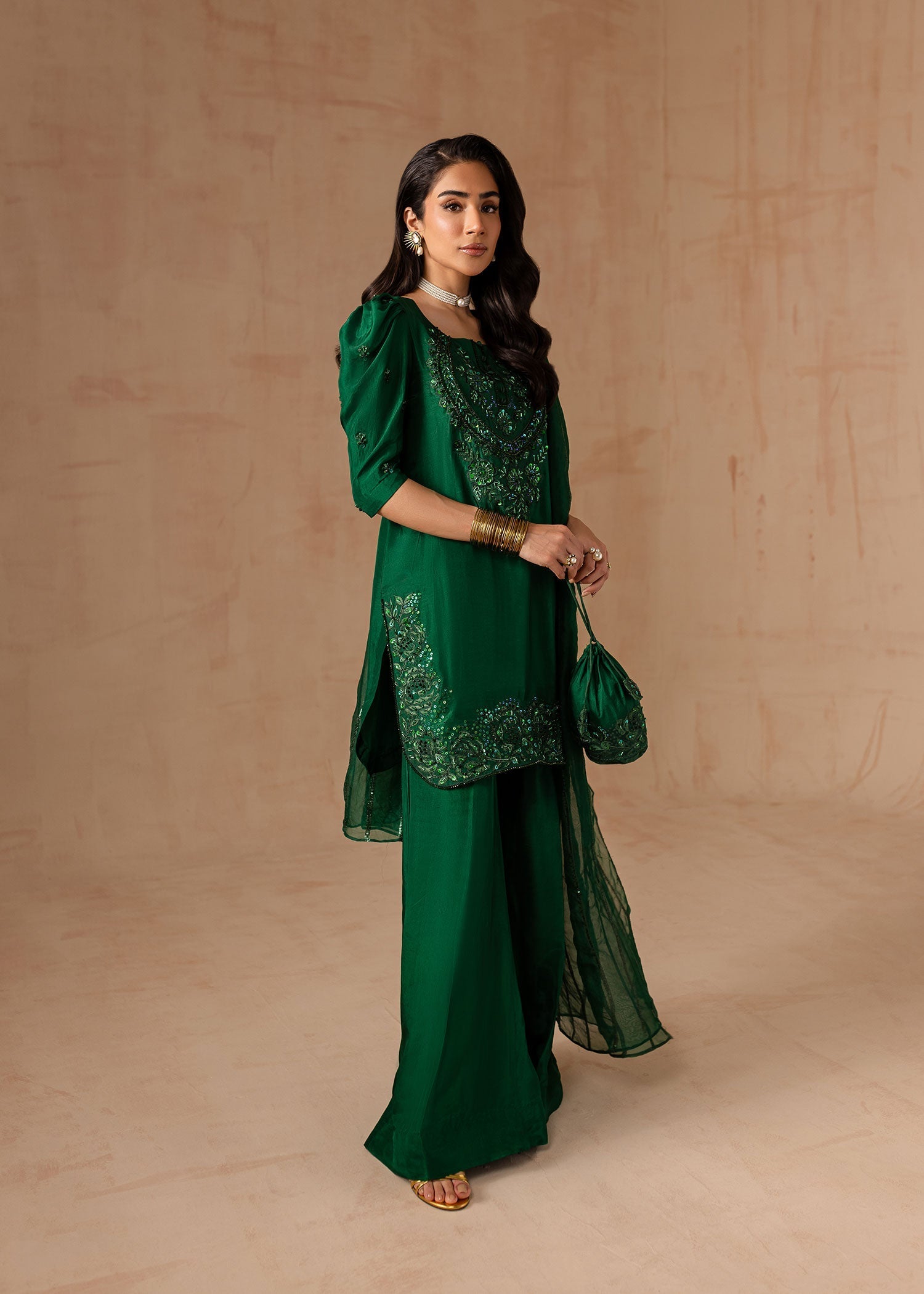 Maria Osama Khan | Noir Bliss Luxury Formals | Emerald Green - by - Libasekhas UK - Registered Vendor of : Maria Osama Khan - 100% Original Designer Dresss