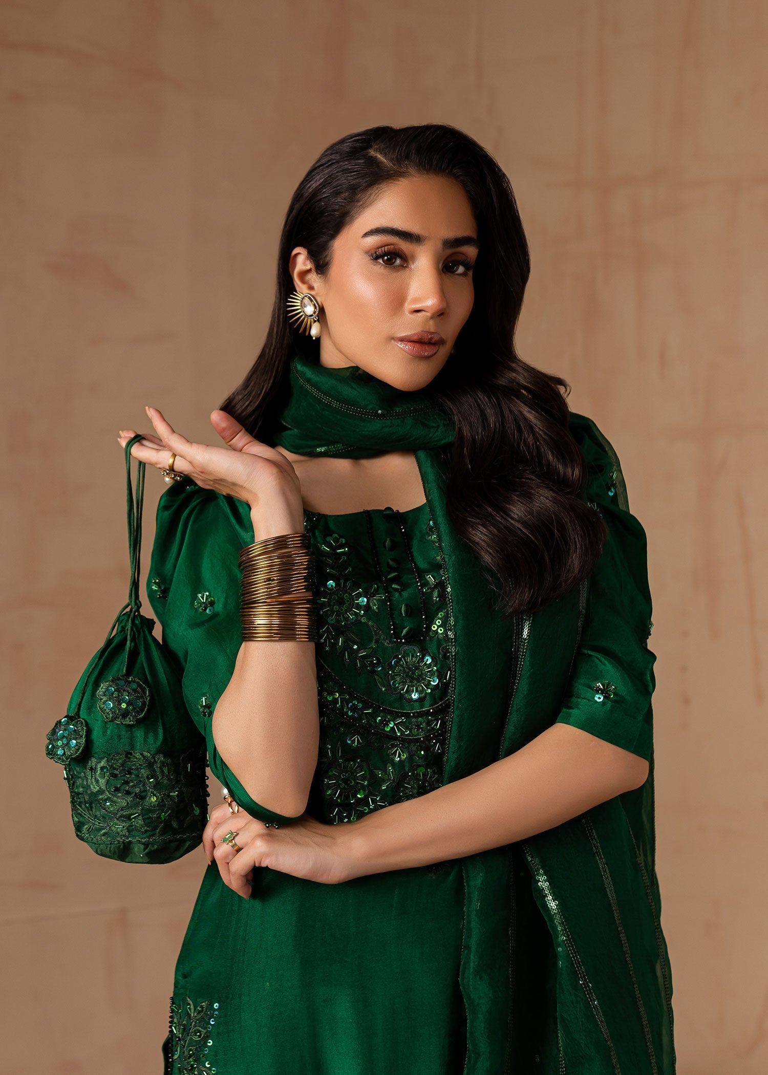 Maria Osama Khan | Noir Bliss Luxury Formals | Emerald Green - by - Libasekhas UK - Registered Vendor of : Maria Osama Khan - 100% Original Designer Dresss