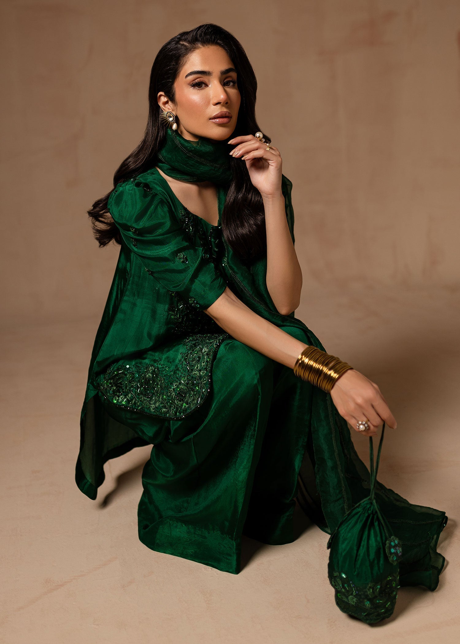 Maria Osama Khan | Noir Bliss Luxury Formals | Emerald Green - by - Libasekhas UK - Registered Vendor of : Maria Osama Khan - 100% Original Designer Dresss