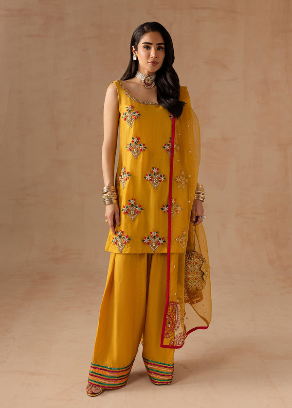 Maria Osama Khan | Noir Bliss Luxury Formals | Marigold Muse - by - Libasekhas UK - Registered Vendor of : Maria Osama Khan - 100% Original Designer Dresss