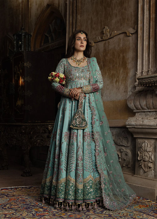 Hussain Rehar| Festive Unstitched 26 | Aqua Green Maxi-Zeenat