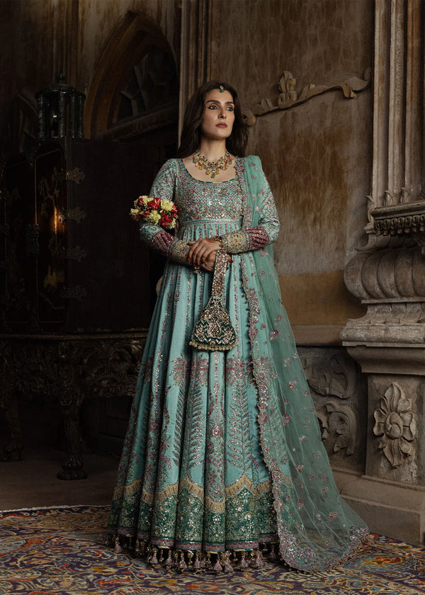Hussain Rehar| Festive Unstitched 26 | Aqua Green Maxi-Zeenat