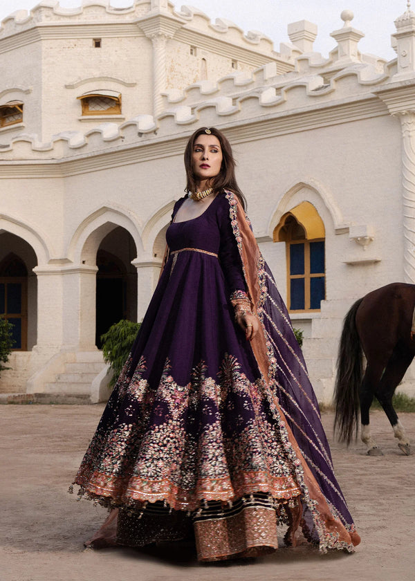 Hussain Rehar| Festive Unstitched 26 | Plum Pishwas & Lehnga - Shabnam