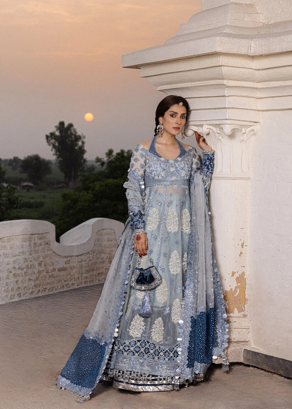 Hussain Rehar| Festive Unstitched 26 | Ice Blue Shirt & Lehnga- Mehtab