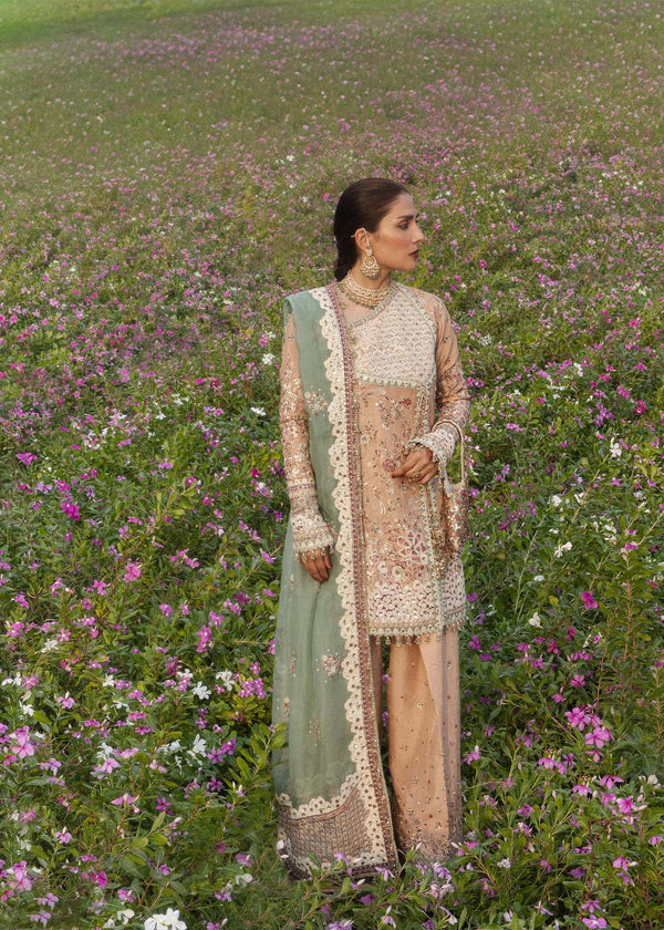 Hussain Rehar| Festive Unstitched 26 | Powder Peach Angrakah- Gohar