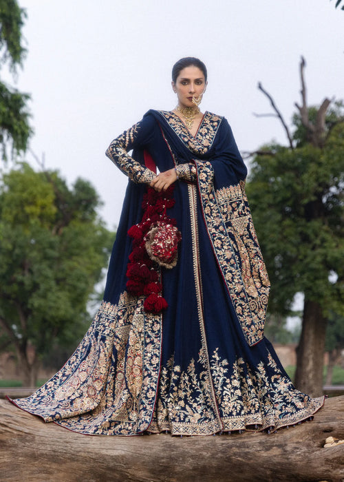 Hussain Rehar| Festive Unstitched 26 | Midnight Blue Gown- Neelum