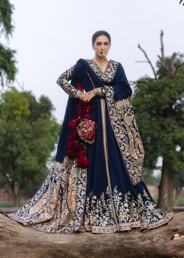 Hussain Rehar| Festive Unstitched 26 | Midnight Blue Gown- Neelum
