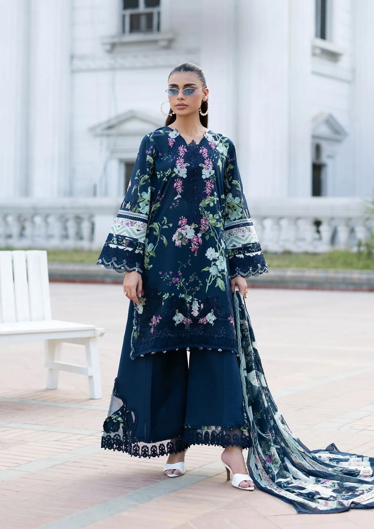 Elaf Premium | Signature Embroidered Lawn with Chiffon Collection 26 | ESG-3A MARIEL - by Libasekhas UK - Registered Vendor of : Elaf Premium - 100% Original Designer Dress