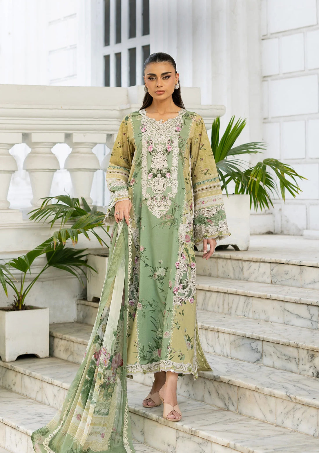 Elaf Premium | Signature Embroidered Lawn with Chiffon Collection 26 | ESG-1A ELARA - by Libasekhas UK - Registered Vendor of : Elaf Premium - 100% Original Designer Dress