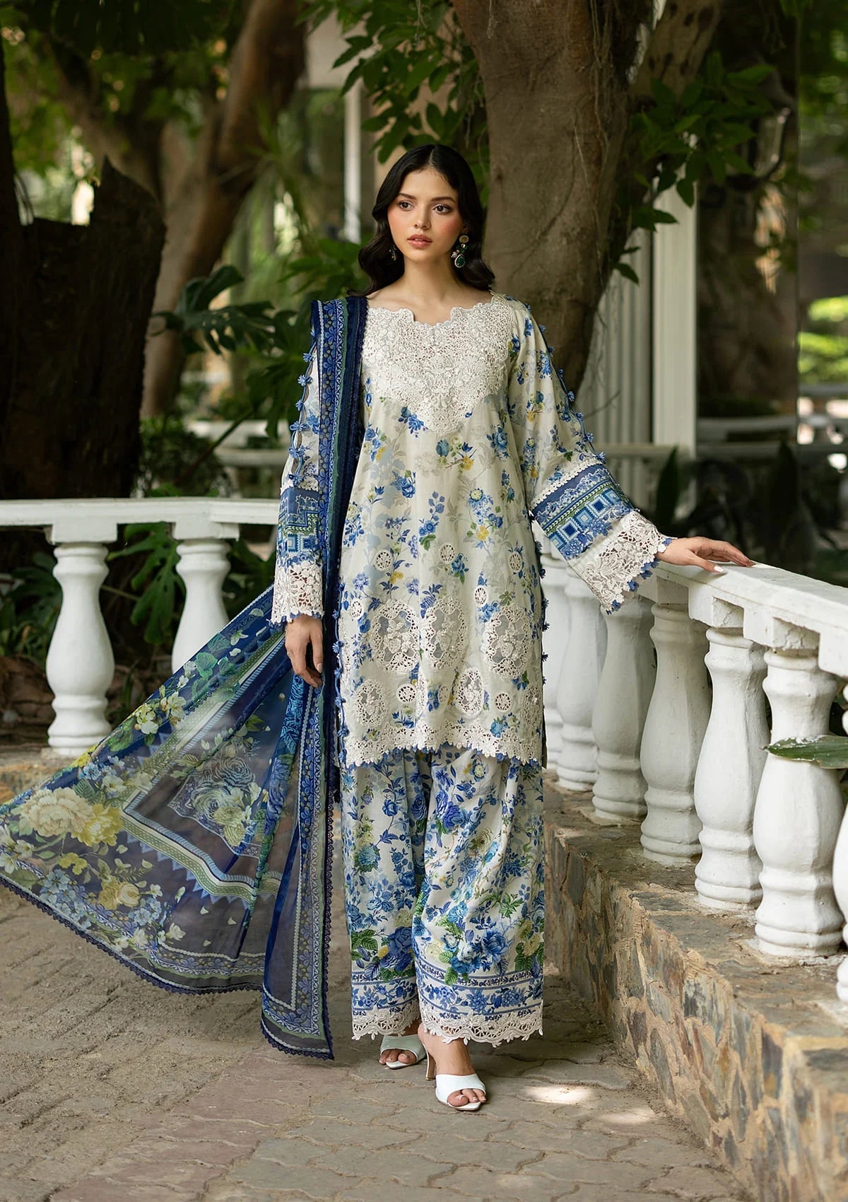 Elaf Premium | Signature Embroidered Lawn with Chiffon Collection 26 | ESG-8B CELINE - by Libasekhas UK - Registered Vendor of : Elaf Premium - 100% Original Designer Dress