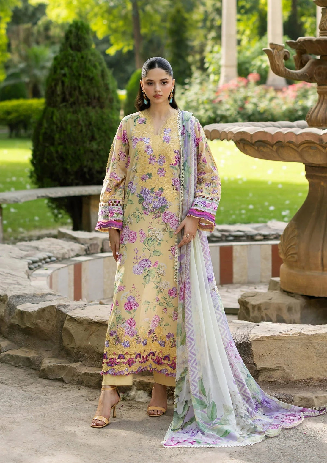 Elaf Premium | Signature Embroidered Lawn with Chiffon Collection 26 | ESG-7A STELLA - by Libasekhas UK - Registered Vendor of : Elaf Premium - 100% Original Designer Dress
