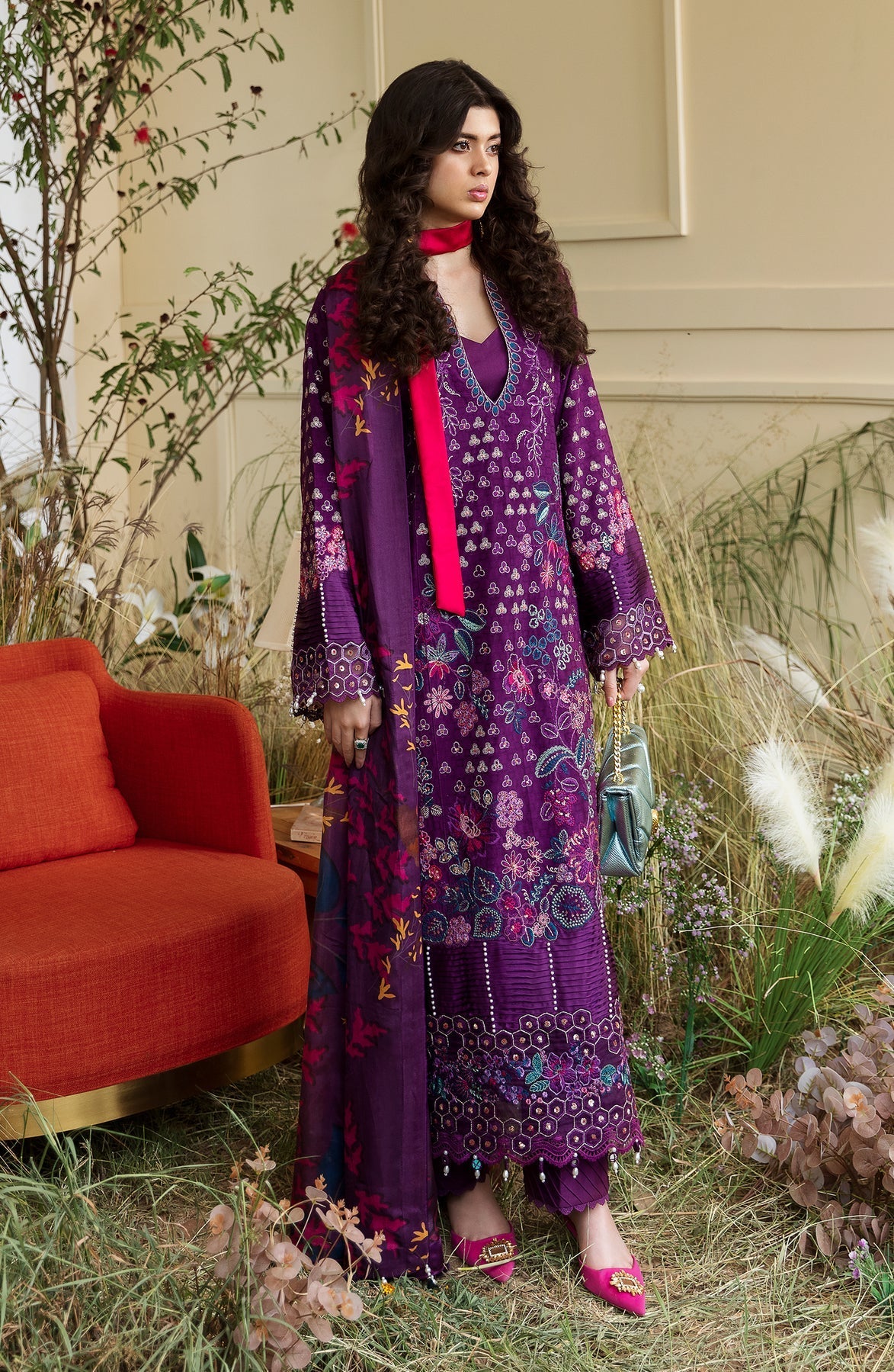 Zevk | Flora Festive Lawn | FUCHSIA - by - Libasekhas UK - Registered Vendor of : Zevk - 100% Original Designer Dresss