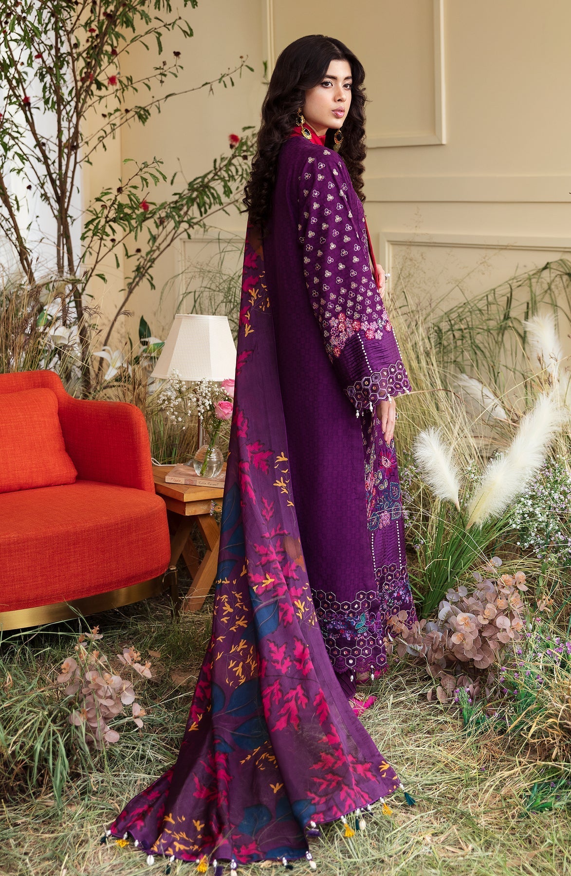 Zevk | Flora Festive Lawn | FUCHSIA - by - Libasekhas UK - Registered Vendor of : Zevk - 100% Original Designer Dresss