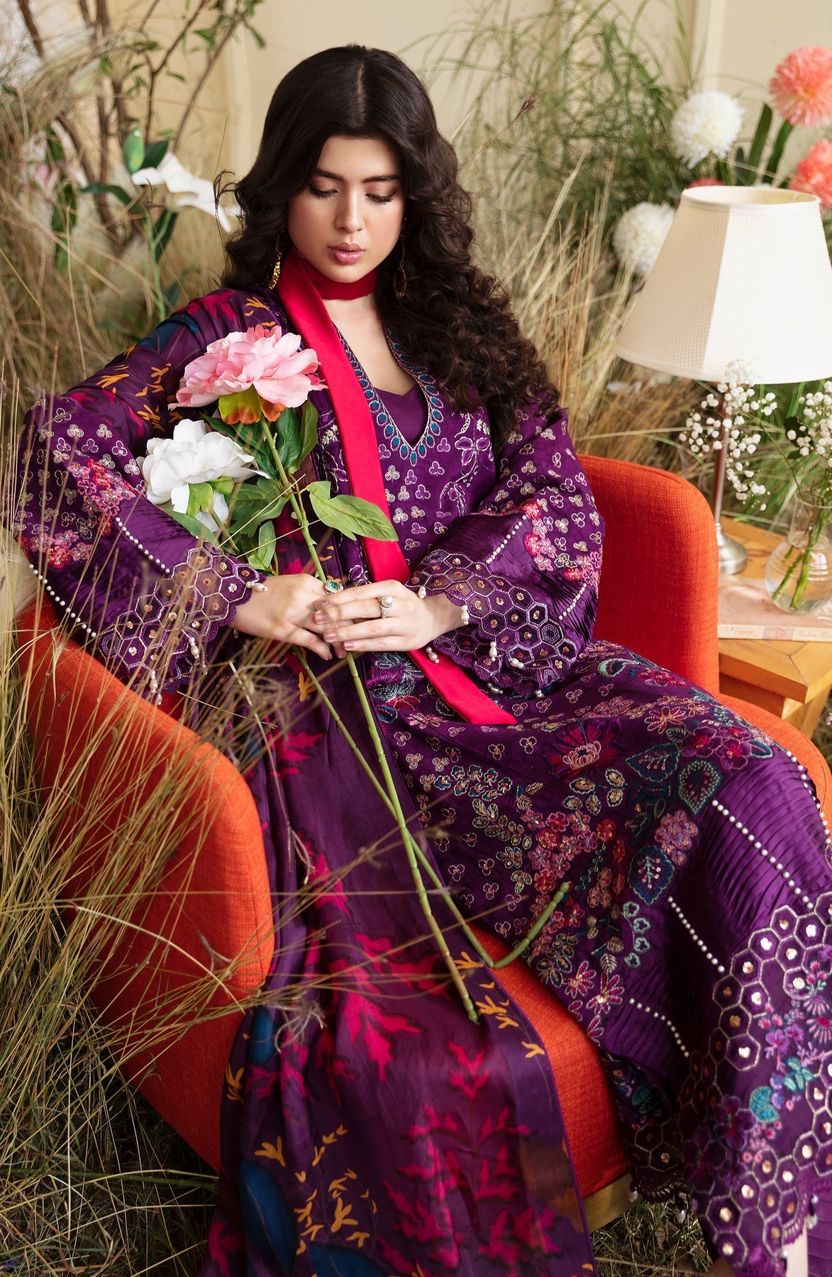 Zevk | Flora Festive Lawn | FUCHSIA - by - Libasekhas UK - Registered Vendor of : Zevk - 100% Original Designer Dresss