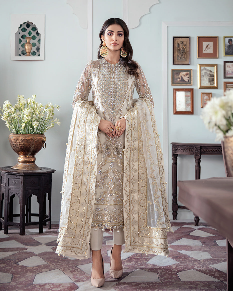 Gulaal | Wedding Formals | Mehr Embroidered Net 3-Piece Suit WS-19 - by - Libasekhas UK - Registered Vendor of : Gulaal - 100% Original Designer Dresss