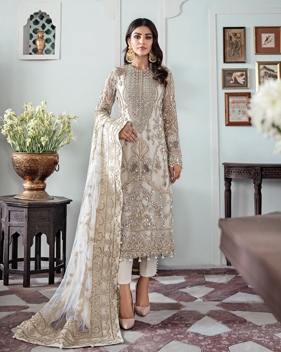 Gulaal | Wedding Formals | Mehr Embroidered Net 3-Piece Suit WS-19 - by - Libasekhas UK - Registered Vendor of : Gulaal - 100% Original Designer Dresss